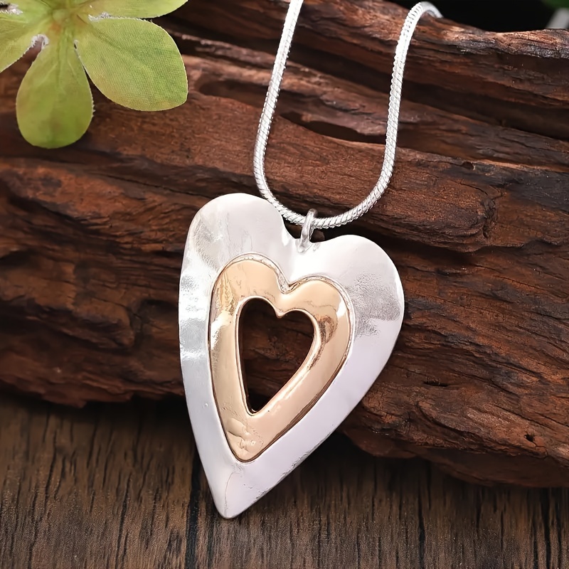 1pc Vintage Boho Heart Pendant Necklace, Alloy, Elegant Long Chain, With Hollow , For Daily Wear & Gifting