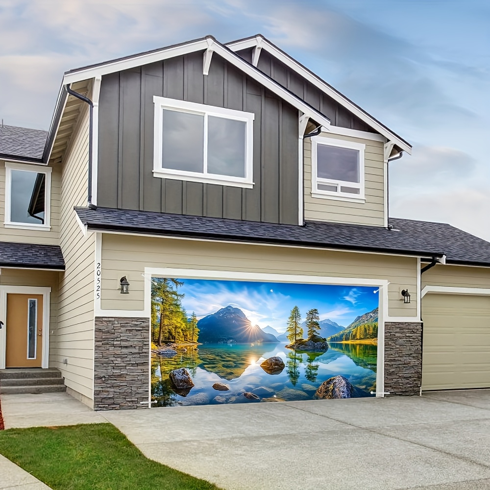 1pc 2D Flat Printing Landscape Pattern Garage Door Fabric Banner - Durable Polyester, No Power Needed, Easy to Hang, Ideal for Weddings, Parties, and Outdoor Celebrations, Outdoor Celebration Decor | Scenic Landscape Design | Durable Polyester Banner, Outdoor Decorations