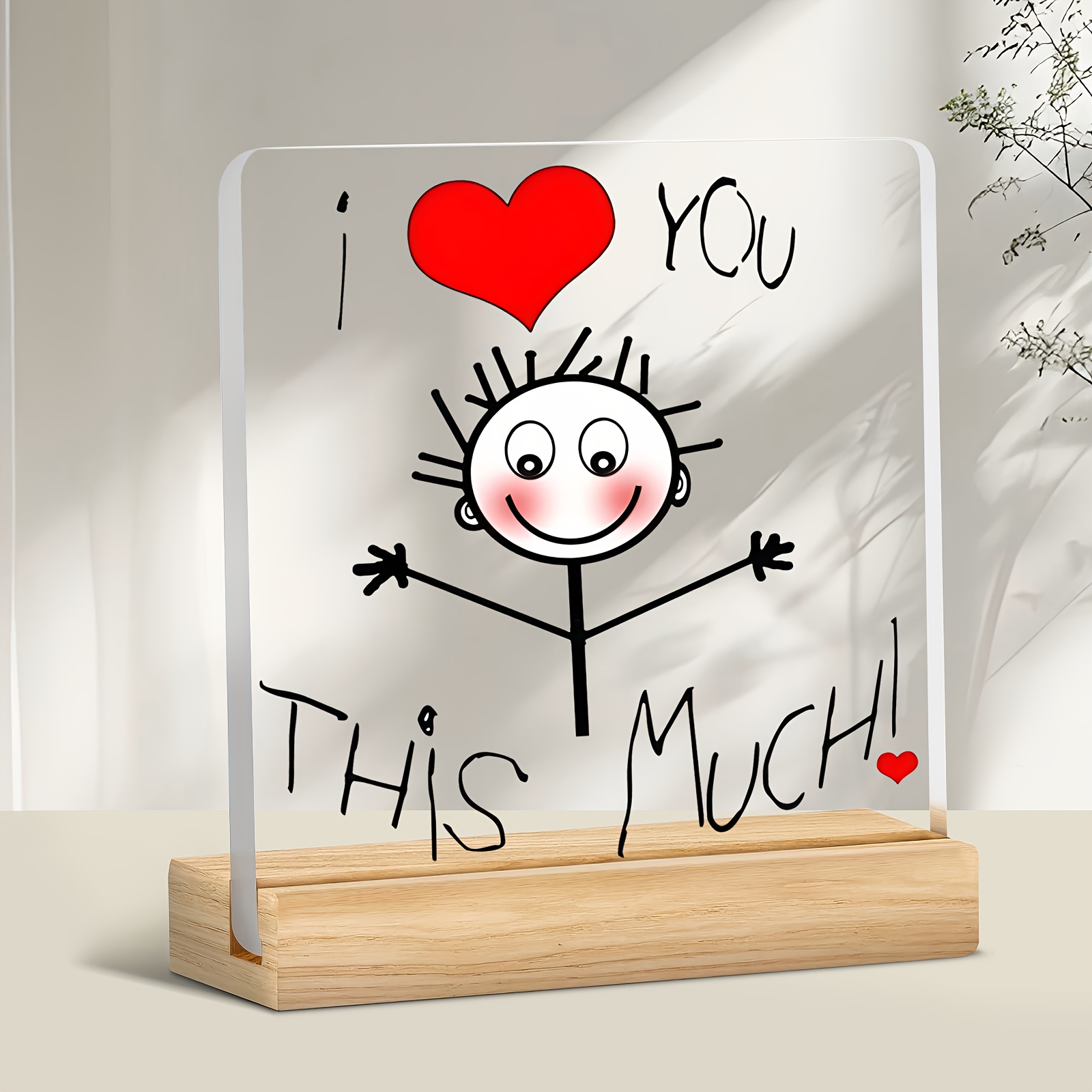 1pc "i Love You The Much!" Acrylic Desktop Decoration Plaque | Easy Drawing With Red , Ideal For Wedding/couple Bedroom, Christmas/new Year Warm Gift Halloween Christmas Decoration