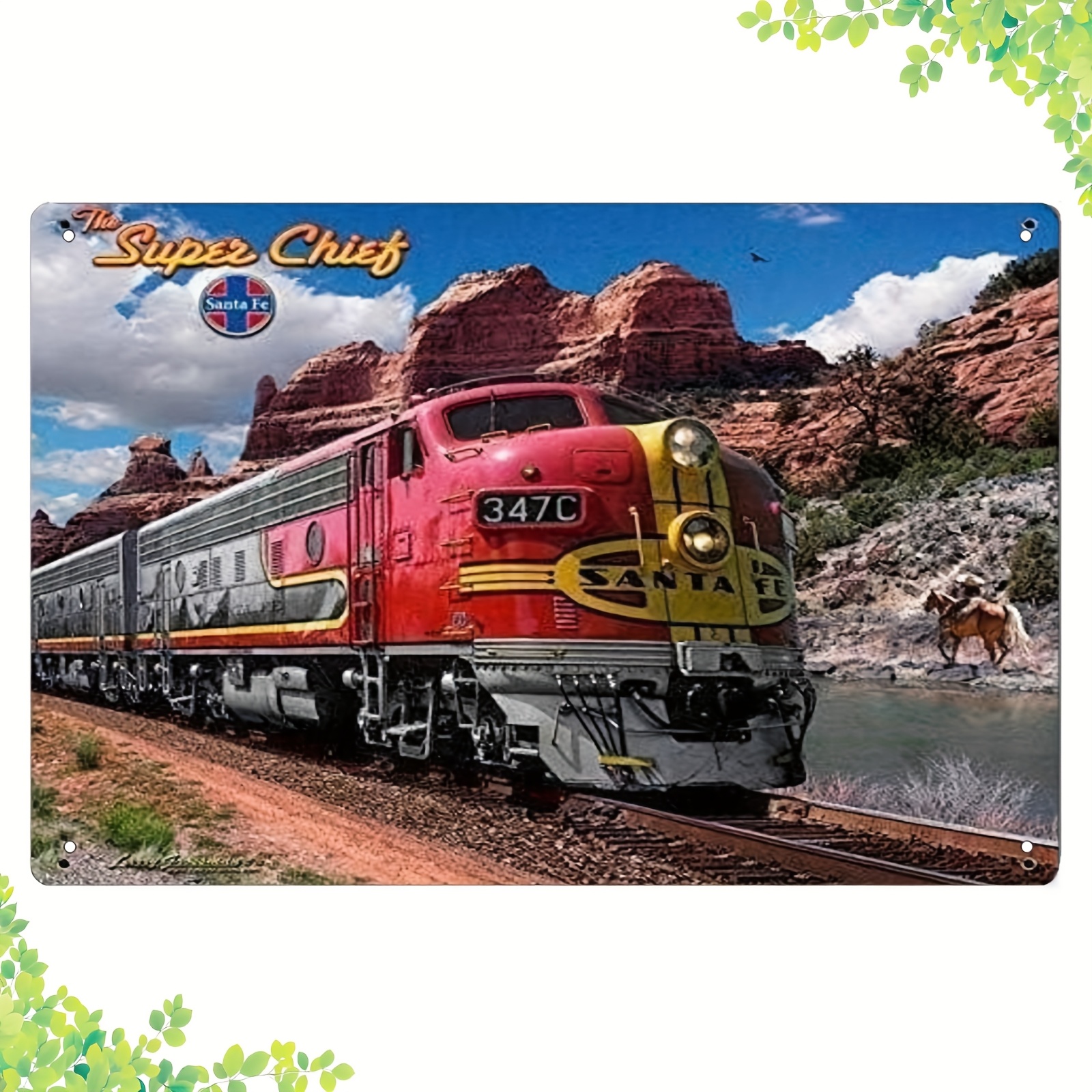 

Vintage Super Santa Fe Train Metal Tin Sign - Chic Art Decor For Home, Bar, Cafe, Garage - In , Ginger, Mixed, White, Pink, Black - 8x12 Inches