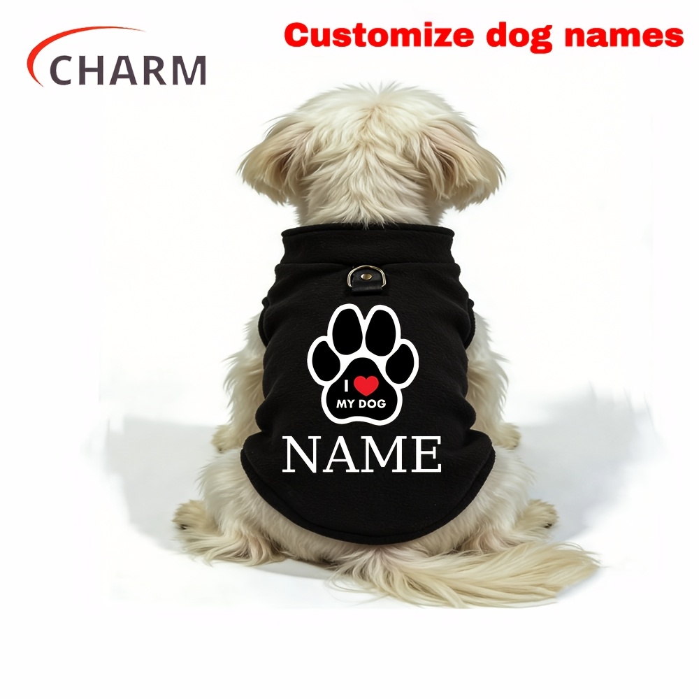 TEMU [customizable Name] 'i ' Personalized Name With Harness Pet Sleeveless Fleece Small Dog Autumn Winter Warm Vest, Teddy Yorkie Dog Clothes