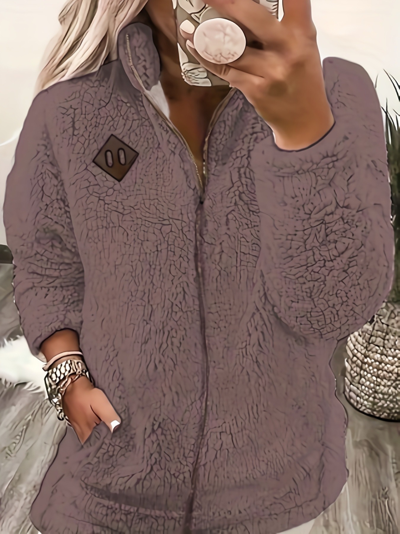 Dames Pluche Fleece Gevoerde Winterjas met Volledige Ritssluiting