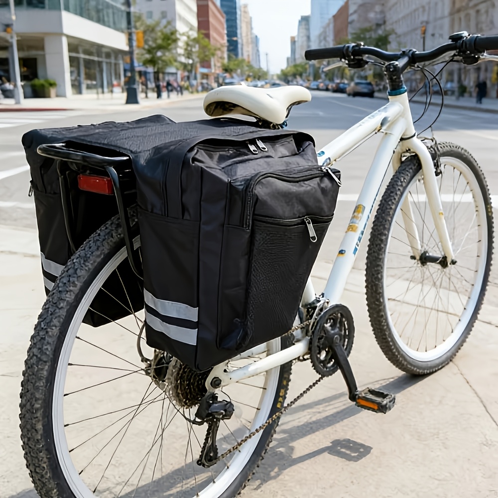 TEMU Sacoche de selle de vélo 50L, panier de VTT pour porte-bagages arrière double avec poignée à crochet réglable, bande réfléchissante et grandes
