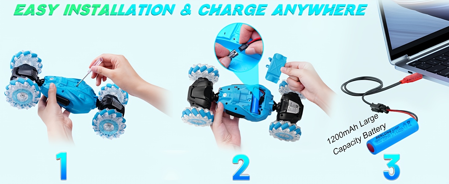 Remote Control Stunt Car With Gesture Control, Double-Sided Driving Toy With 360° Rotation, Large 4WD Remote Control Car, Great For Holiday Christmas Birthday Gifts, All-Terrain Remote Control Car With Spraying Function (Blue)