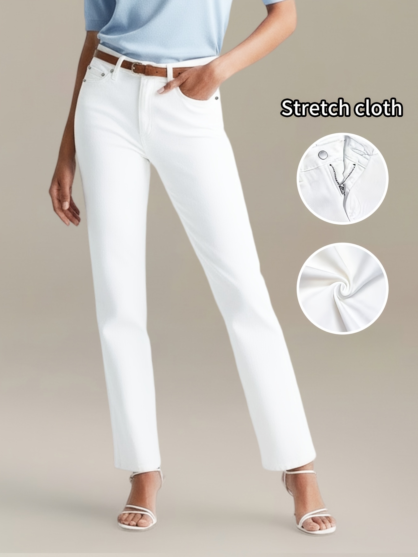 new womens stretch   fit jeans high waisted   straight leg jeans casual white skinny jeans solid color denim pants colorful pants elegant   clothing   suitable for home weekend casual wear and dating pants