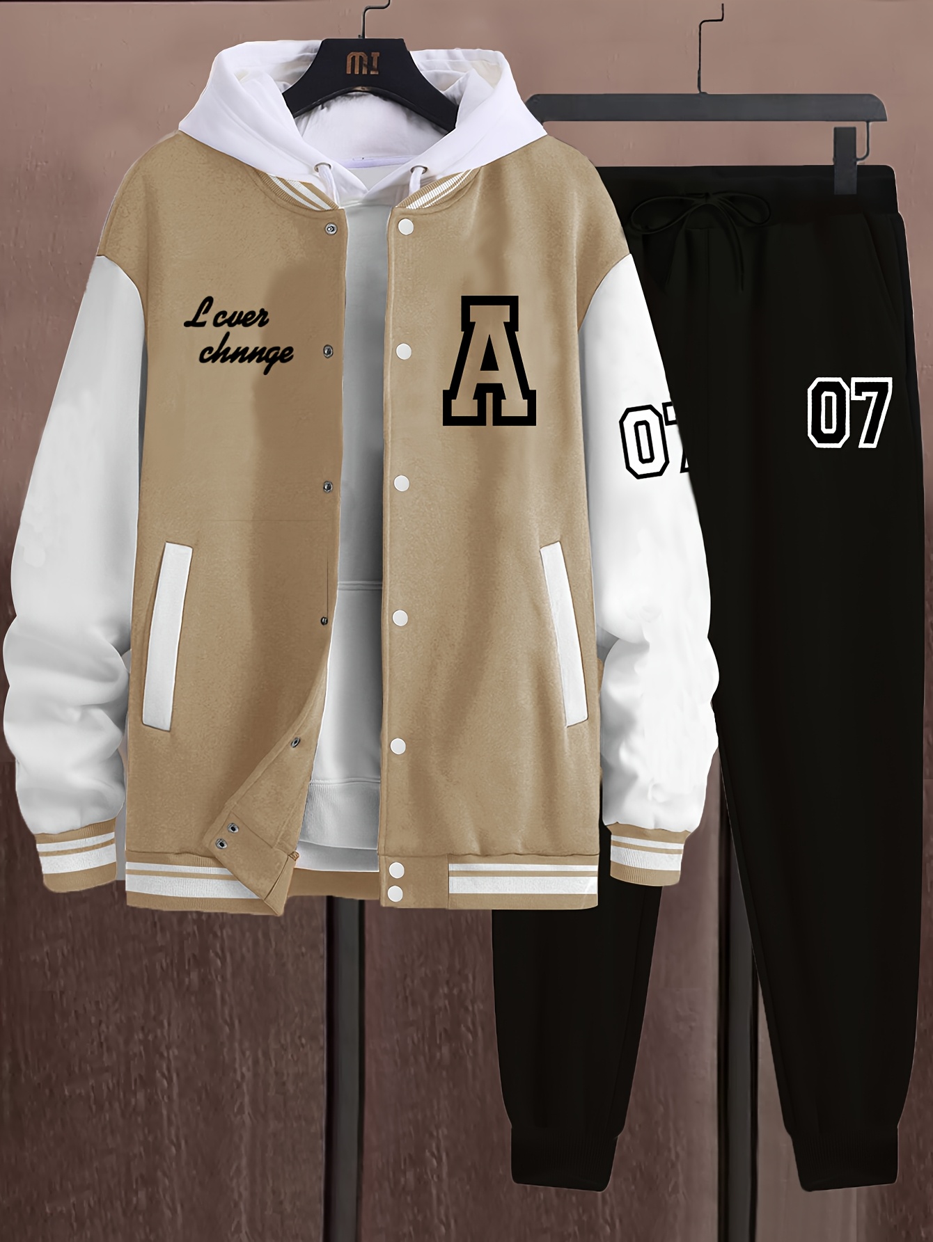 Matching White Casual Jacket Men's A07 Sporty Casual Baseball