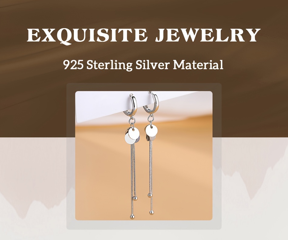 popular   elegant 925 sterling silvery pendant earrings for women long fringe round disc design lightweight 3g stylish and versatile details 0