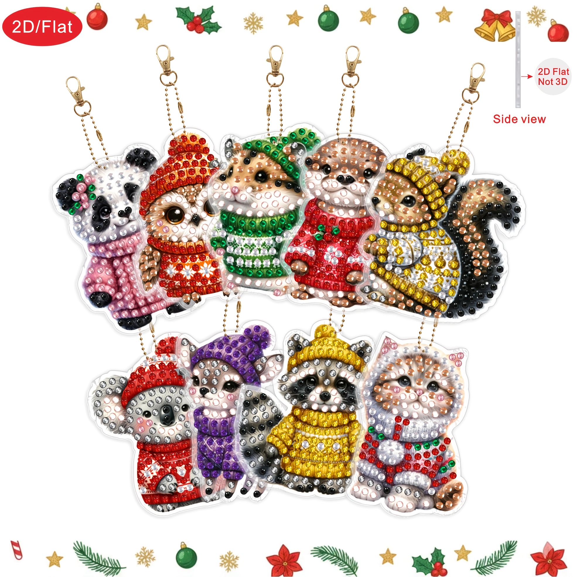 TEMU 2d/flat 9pcs Winter Animal Themed Diamond Painting Art Craft, Suitable For Adults As 5d Double-sided Diamond Christmas Party Decor Art, Ideal As