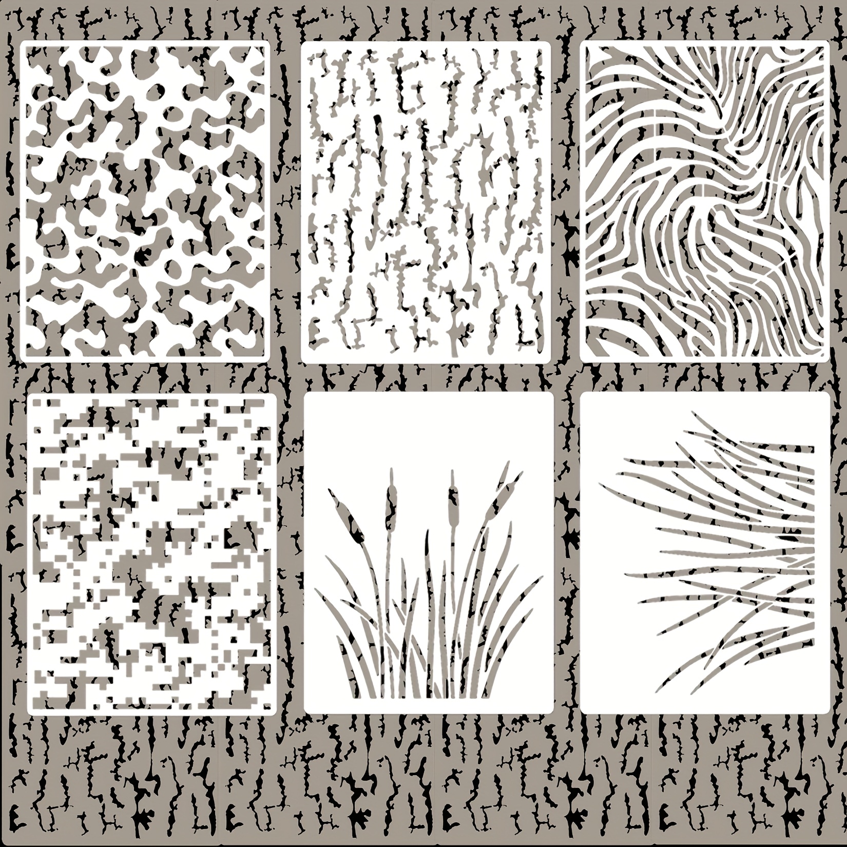 TEMU Spray Paint Stencils, 6-pack Reusable Camo Templates - Camouflage Grass Pattern For Diy Crafts, Boats, Furniture, And Art Projects