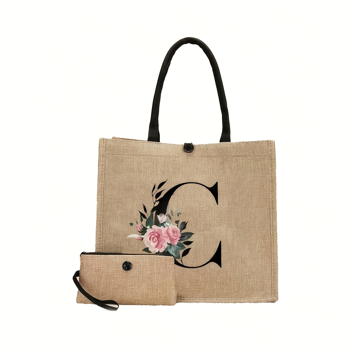 TEMU Stylish Two-piece Simple Pattern Letter Handbag, Large Capacity Travel Makeup Bag, Multifunctional Portable Teacher's Handbag, Bag With Wallet