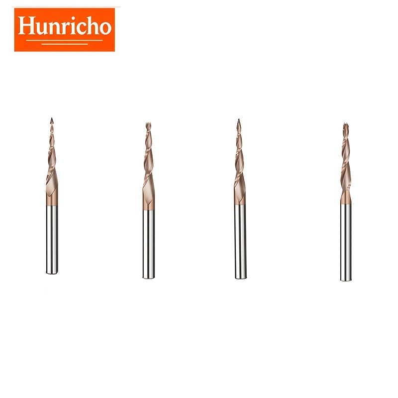 4pcs Carbide Milling Cutter Set - Dual-edge Taper & Ball End For 3d Relief Engraving, Wood, Aluminum & Copper Cnc Machining Tools