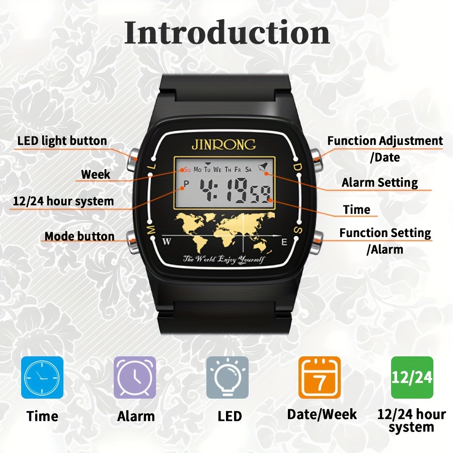 * Wrist Watch for Men and Women, 30M, Good Quality PU Strap, Rectangular Dial, LED Back Light, Electronic Drive Chronograph Alarm Multif * Wrist Watch for Men and Women, 30M, Good Quality PU Strap, Rectangular Dial, LED Back Light, Electronic Drive Chronograph Alarm Multif
