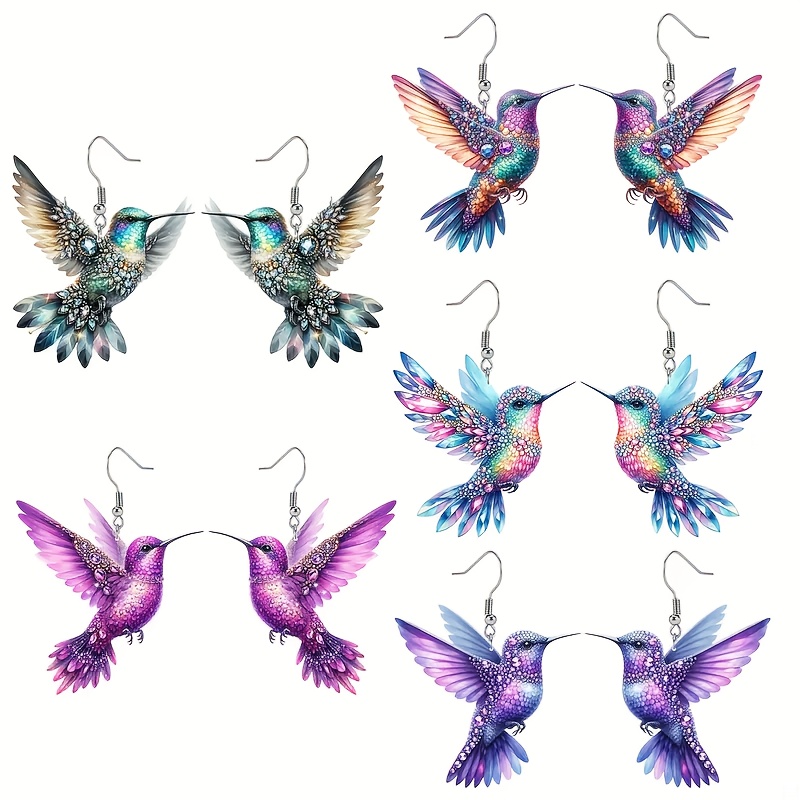 

Set Of 5 Personality Hummingbird Pendant Earrings, Parties And Holiday Gifts.