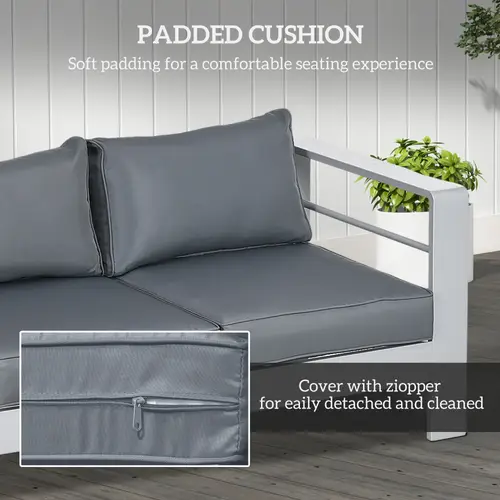 69 modern patio furniture with thick 3 seater aluminum outdoor sofa with wide armrests garden seating conversation furniture with back cushions gray