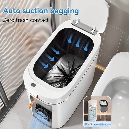 3 in 1 smart sensor bathroom trash can with lid 180 bags sensor lid opening packing self priming bag sleeve small trash can for bathroom toilet office bedroom room bin christmas and halloween gifts