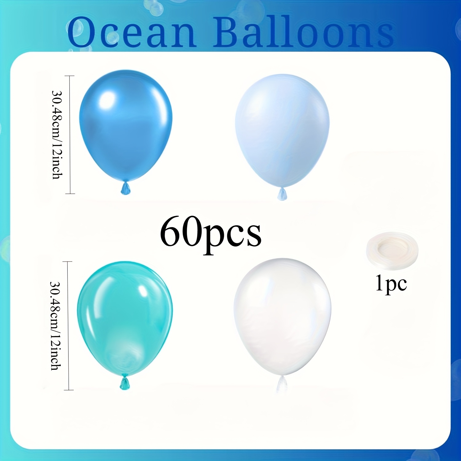 Image of 60pcs Ocean Balloons 12 Inch Turquoise & Metallic - Transparent Balloons For Under The Sea Party, Shower, Wedding, Decorations, Photo Studio Posing Props