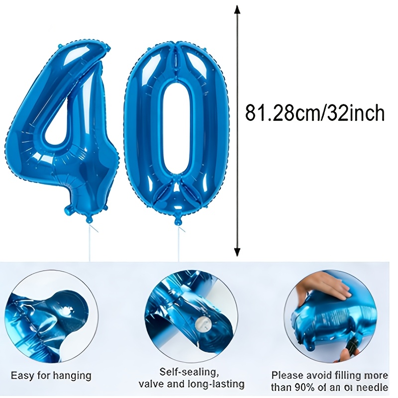 Image of 2pcs 32 Inch Number 40 Foil Balloons, And 0 Combo, Self Sealing Helium Balloons, 40th Birthday Party Decorations, Milestone Birthday Celebration, 40th Anniversary Event Backdrop Decor