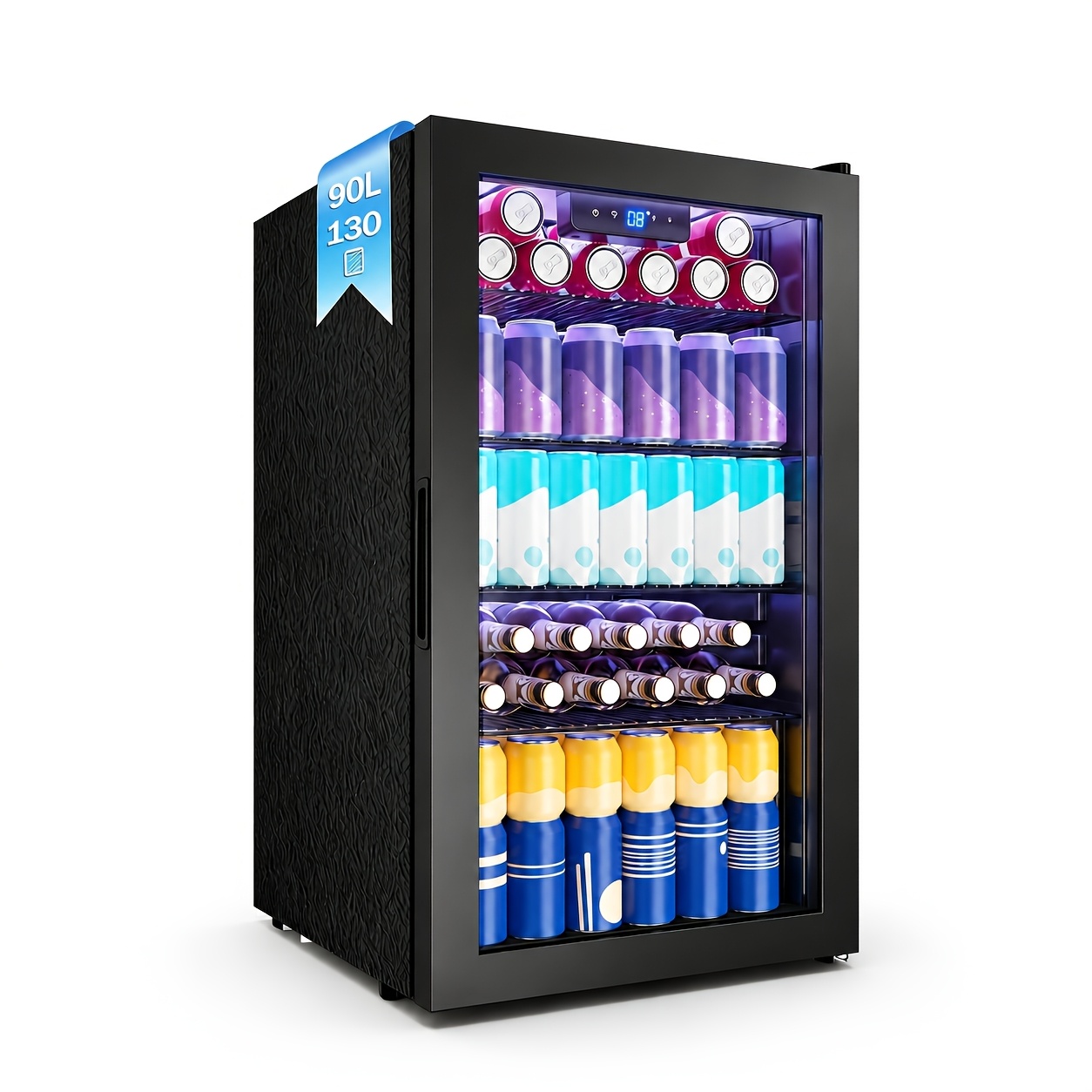 90l Beverage Refrigerator With Climate Cooling, Uniform Cooling & , 4 Adjustable Shelves Holds 130 Cans, Energy For Bar, Office And Home