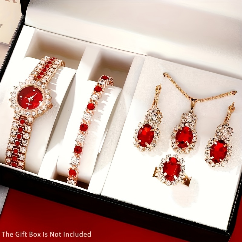 elegant 6-piece ladies quartz watch set with oval rhinestones, non- alloy round case and band, timer feature, quartz movement - ideal for daily wear, parties, weddings, valentine's, easter, halloween, gifting for , eid | Shop Now For Limited-time Deals | Temu