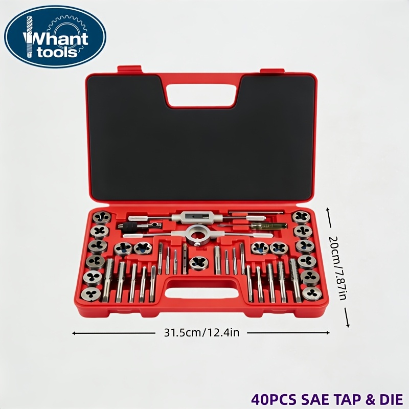 40pcs Tap And Die Set, Sae & Metric Sizes , Complete Threading Tool With Storage Case For Internal & External Thread Cutting