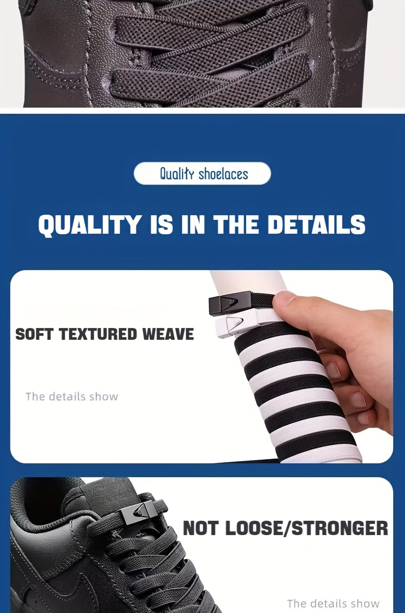 1 Pair of 8mm Wide Elastic Flat Straps with Metal Press Switch Buckle, Free Binding and Tying, Lazyman's Shoelaces