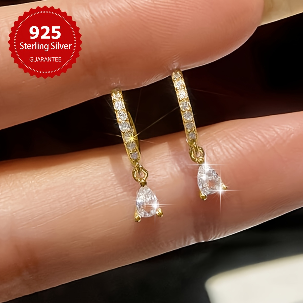 925 Sterling Silver Drop Earrings with Sparkling Cubic Zirconia
