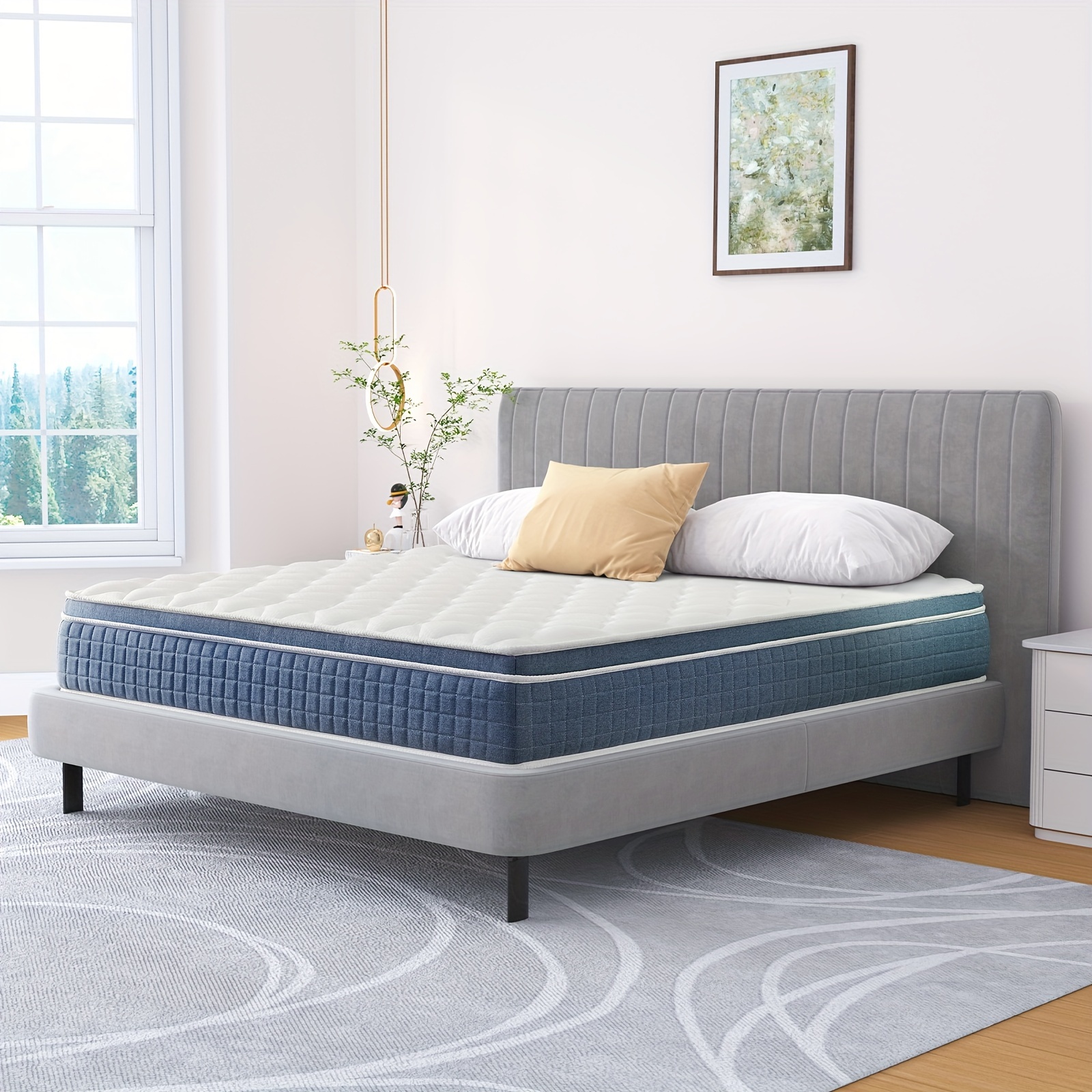 

12 Inch Full Queen Size Medium Memory Foam Individual Spring Coils Hybrid Mattress,