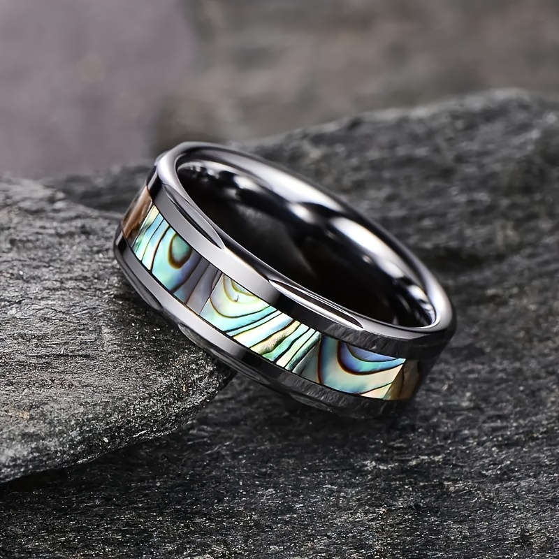 

1pc Men's Titanium Steel Abalone Shell Pattern Ring For Men And Women