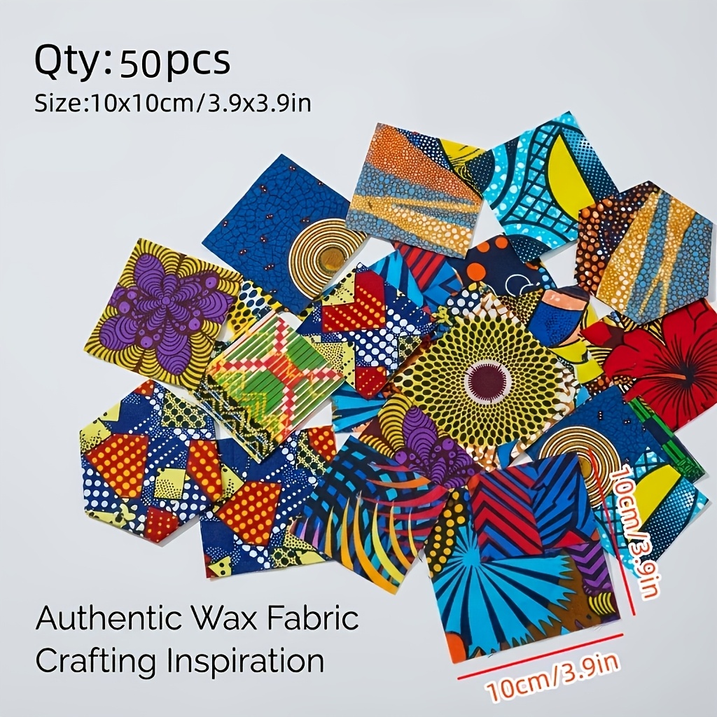 TEMU 50pcs African Print Scraps, Pre-cut Hand-piecing Squares, 3.9in X 3.9in, Vibrant And Colorful, Home Quilting Fabric, For Sewing, Home Decor, Bag