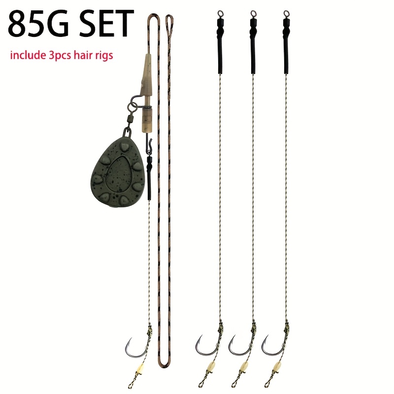 Image of Carp Fishing Pre-tied Hair Rig Set, Leader With 3pcs Hair Rig And Fishing Sinker 56g/71g/85g/99g/113g/128g