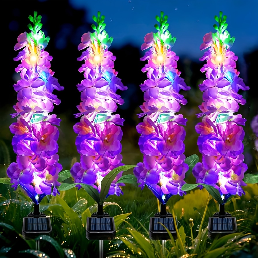 4pcs Solar-powered Hyacinth Flower Lamps | Led Faux Flower Lights For Outdoor Decoration In Gardens, , And Lawns, Portable And Rechargeable With Nickel Battery