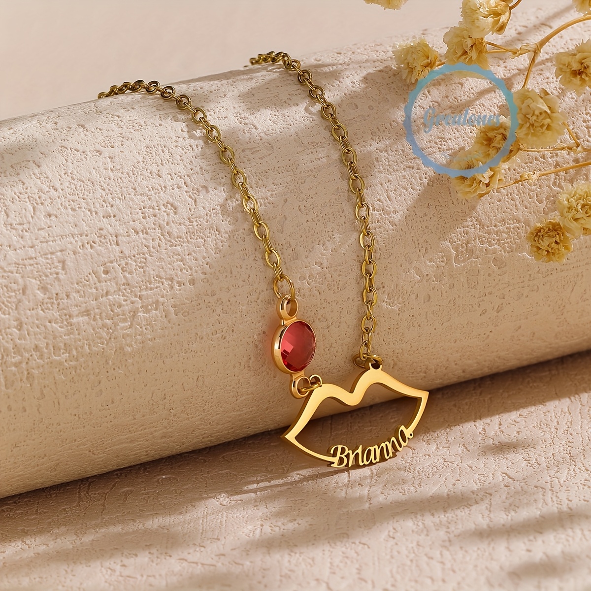 Personalized Kiss Lips Necklace with Custom Charm
