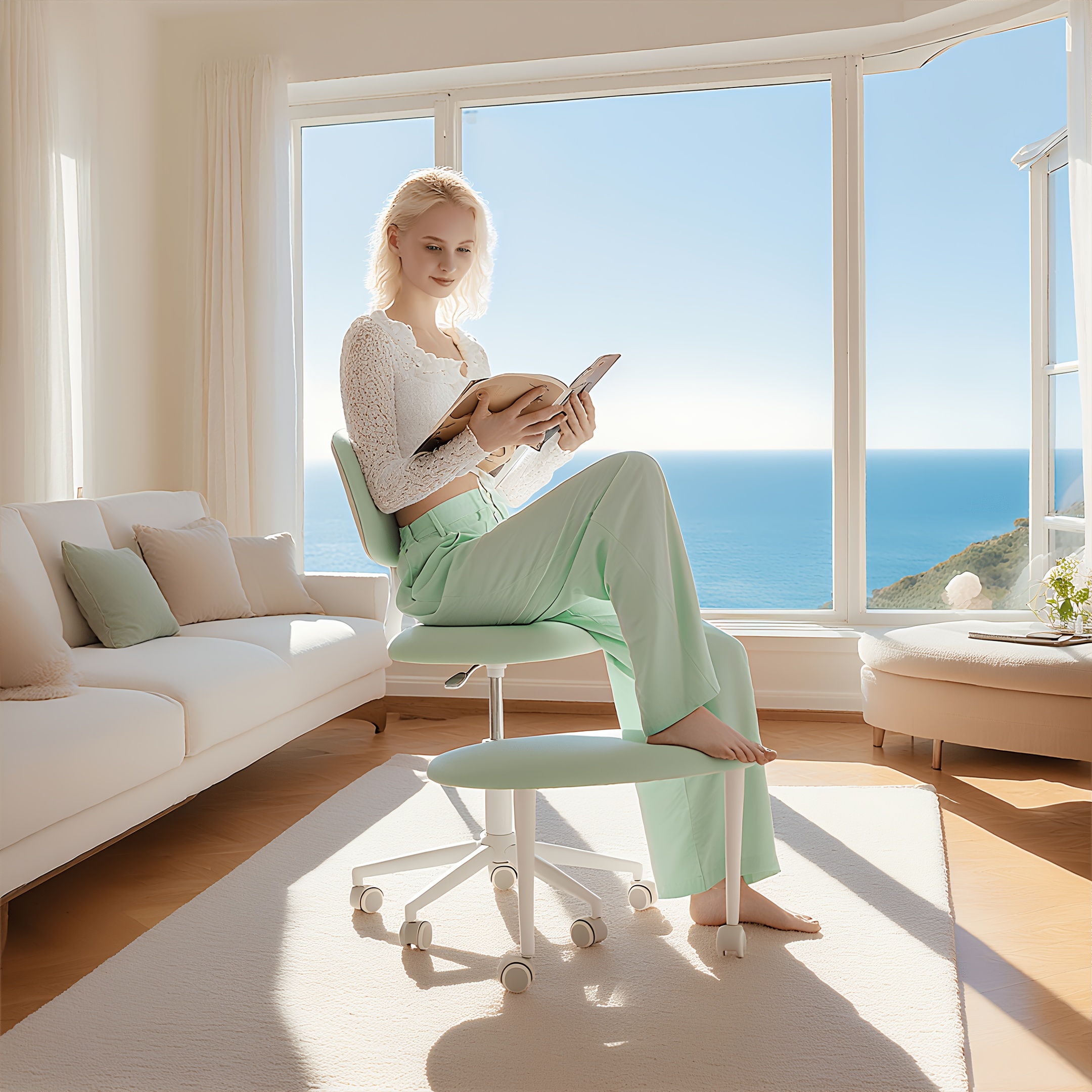 Pinmoco Ergonomic Cross Legged Office Chair, ADHD Must Have, 4 Inch Extra Thick , Strong Lumbar Support, Height-Adjustable , 360° Swivel Meditation Chair with Footrest, Yoga Chair, Christmas Gift for Fidgety Sitter And Yoga Lover