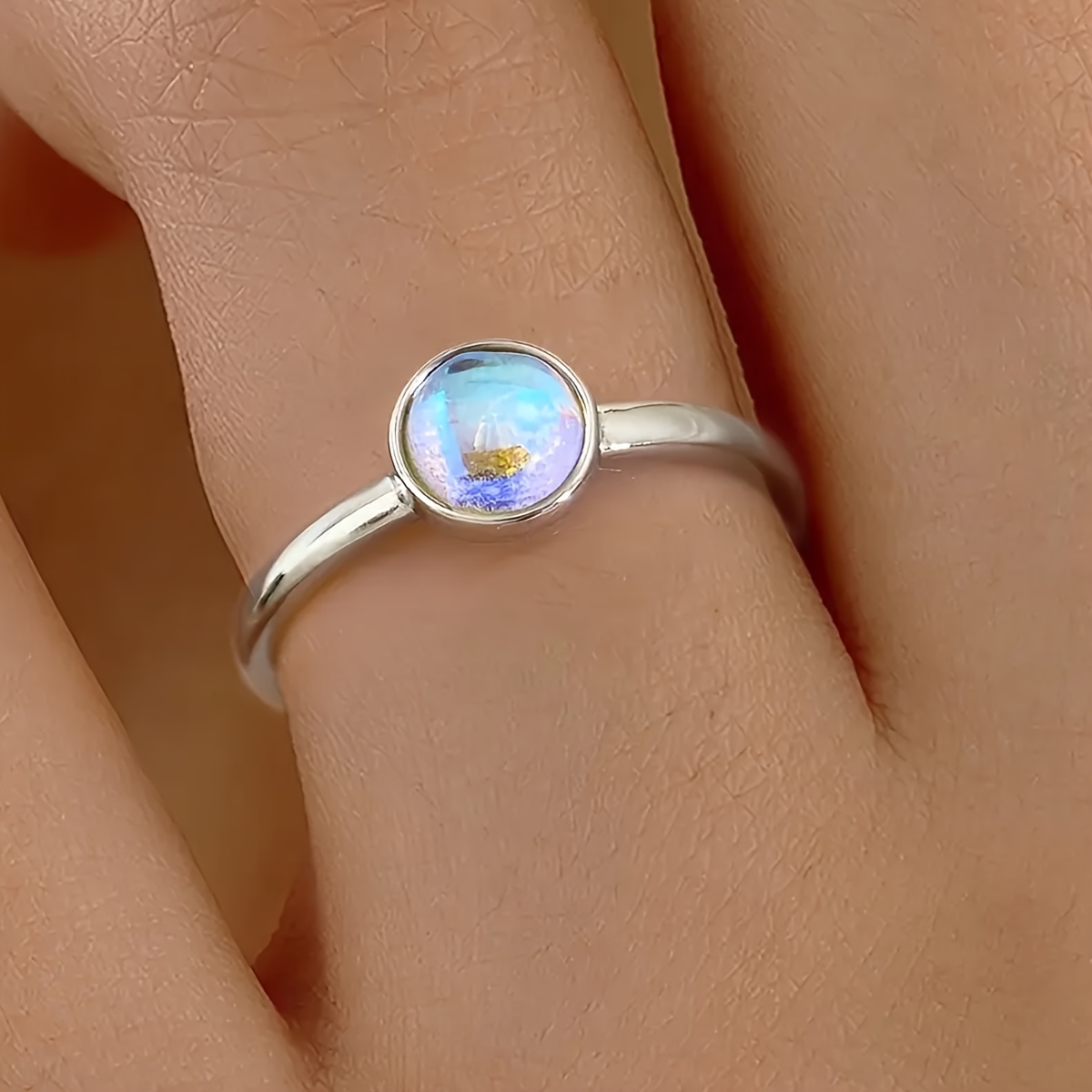 Women's Moonstone Engagement Ring, 925 Sterling Silver