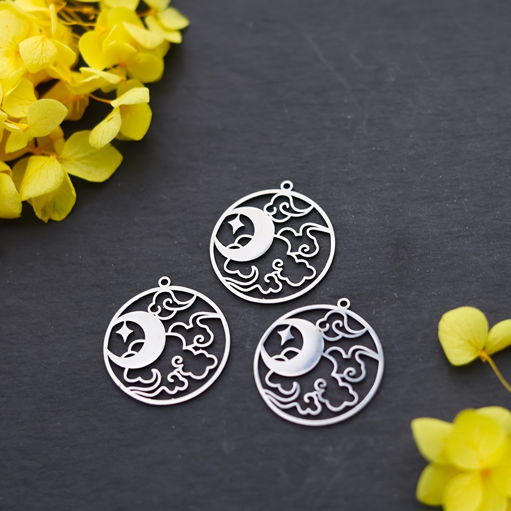 TEMU 3 Piezas de Colgantes de Acero Inoxidable y Luna Hueca para Hacer Joyería, Pendientes, Pulseras, Accesorios DIY para Mujeres y Hombres