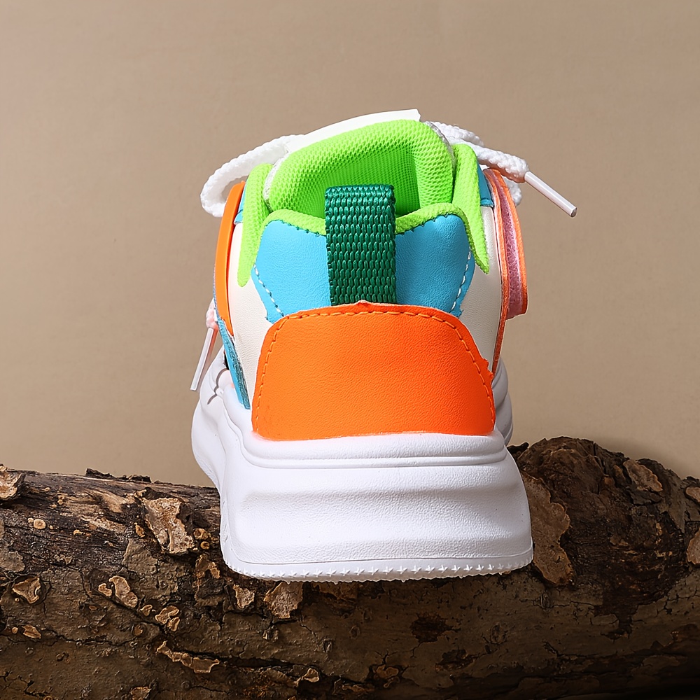 Kids' Lightweight Sneakers - Boys & Girls Low-Top Shoes with Lace-Up Closure, Cushioned TPU Sole - Green/Orange/Black/White Colorblock for School, Playground, Everyday - Easy-On Fastening for Active Children - Spring/Fall Casual Shoes, Kid Shoes, Playground Footwear, Trendy Kids Footwear, Durable Kids Footwear, Sporty Design, Breathable Fabric, Toddler Footwear, School Kids
