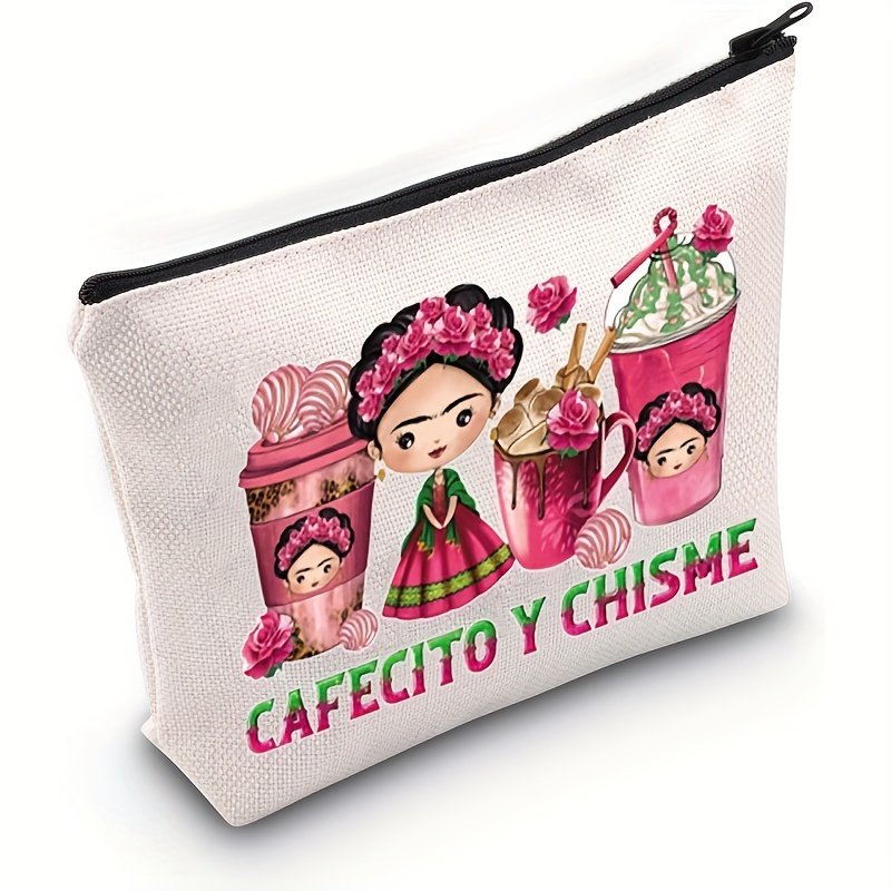 

Mexican Coffee Cups Makeup Bag - Funny ' Y ' Themed Polyester Bag, Perfect Gift For Mexican Women, Winter, New Year