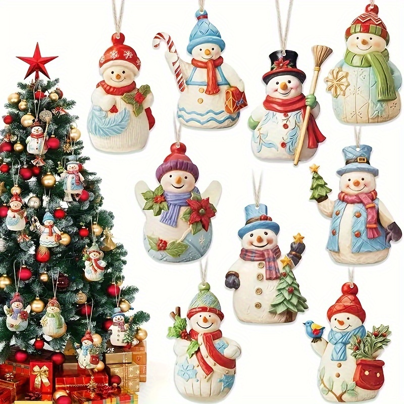 

18pcs Christmas Ornament Set - Wooden Snowman & Decorations Hanging For & Decoration, For Christmas, 's Day & New