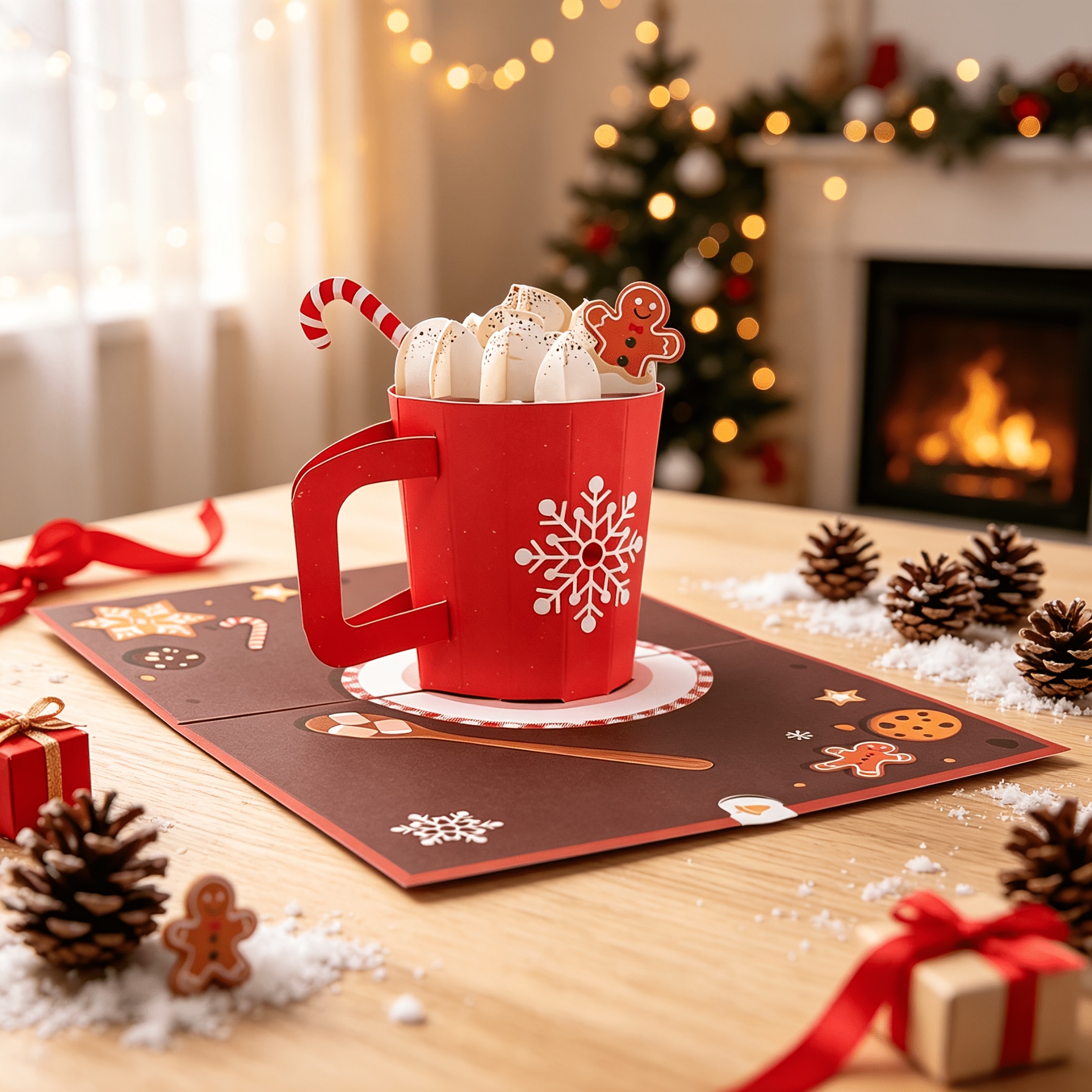 TEMU 3d Pop Up Christmas Mug Greeting Card, Winter Hot Chocolate Mug 3d Pop Up Christmas Card, Handmade Gingerbread Man Candy Cane Xmas Popout Card,