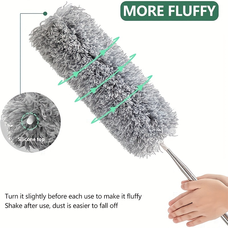 3 piece extendable feather duster set with metal handle and horse hair head 360 cleaning brush for ceiling fans spider webs indoor outdoor use with   inch stainless steel pole no electricity needed details 3