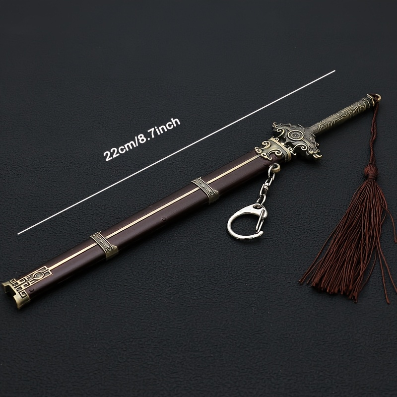 1 handmade all metal one-piece replica of Chinese martial arts film and television weapons model keychain, 8.7-inch handmade weapon model keychain, room and office decoration, collection, viewing decoration, and gifts