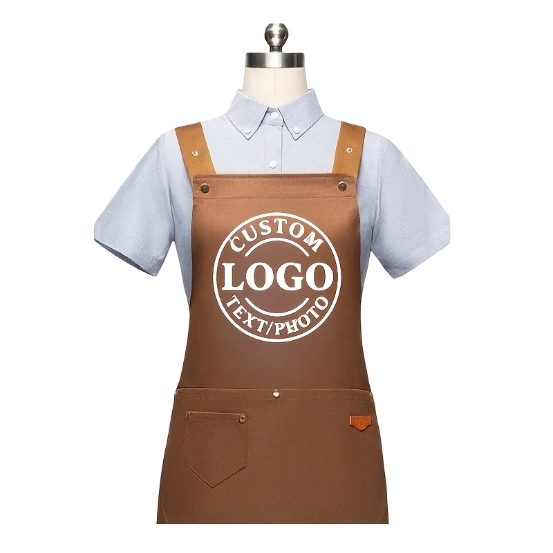 TEMU Un delantal personalizado con un logo personalizado, con la imagen de tu elección, diseñado con múltiples bolsillos para proyectos. Es un gran