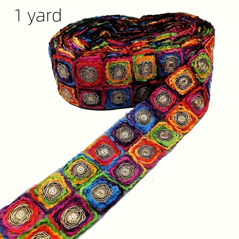 E-shop Rustikales Vintage-Spitzenband mit Stickerei, 1 Yard, Mischfarben - Mehrfarbiges Chevron-Muster, Ethno-Stil, DIY-Bastel- Dekorationsmaterial