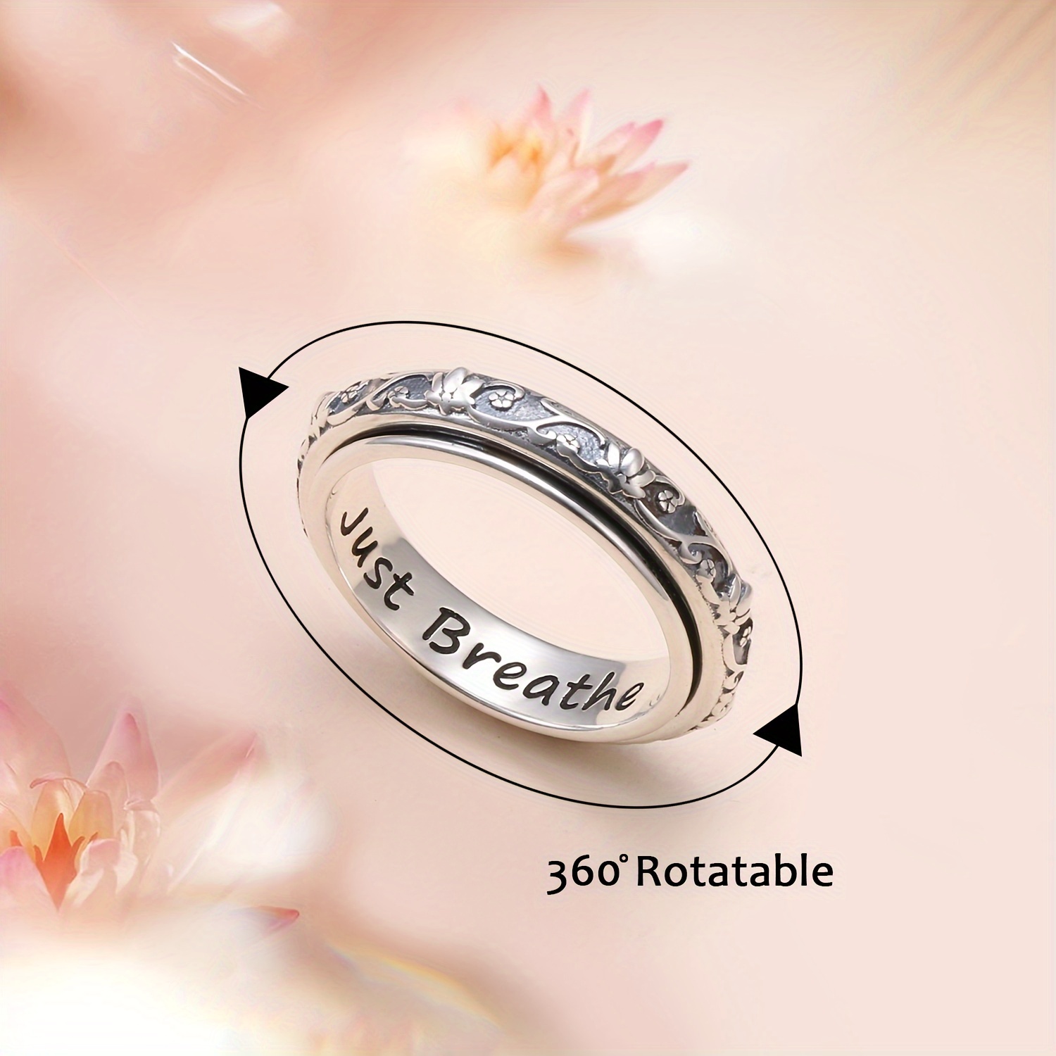 spinner fidget ring s925 sterling silver lotus   just breathe anxiety worry band oxidized fidget boredom adhd autism rings for women men Product details 4