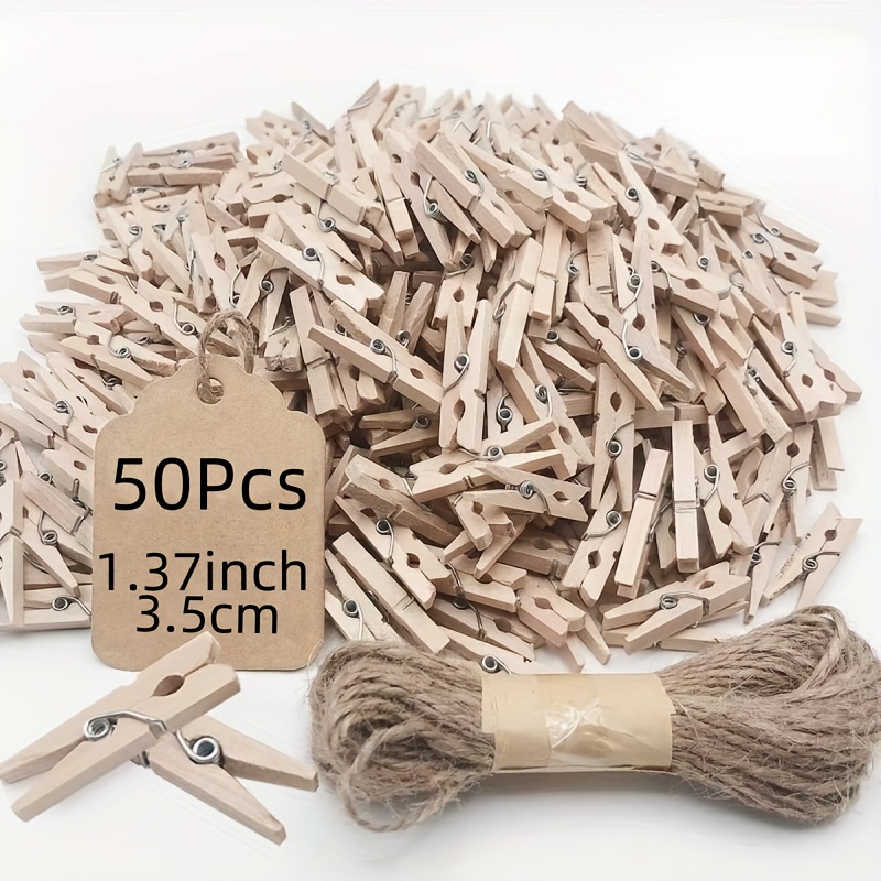 

50pcs Mini Small Wooden Photos Clips Pins With Jute Crafts