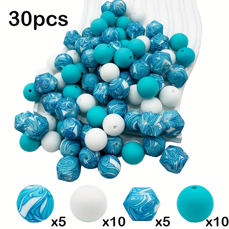 Image of 30pcs Series Silicone Round Loose Beads, Silicone Beads For Diy Handmade Necklaces, Plastic Pen Beads, Bag Chains, Phone Charms, Bracelets, Jewelry Making Supplies, Decorative Beads