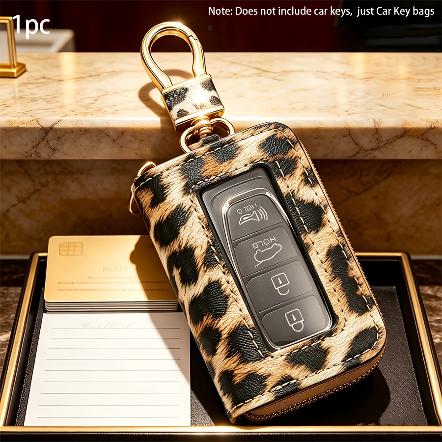 TEMU [key Pouch] 1pc 2026 New Leopard Print Windowed Key Pouch Key Case With Buttons Through The Window Suitable For All Car Keys