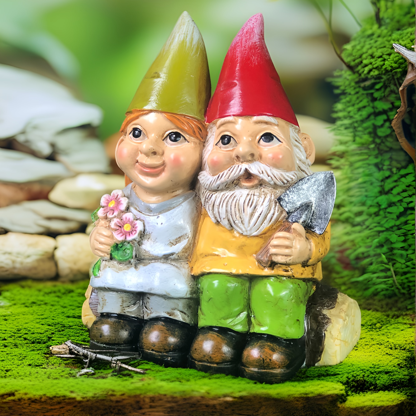 1pc Garden Dwarf Couple Statue Resin Couple Gnome Ornament Table Decoration Ornaments