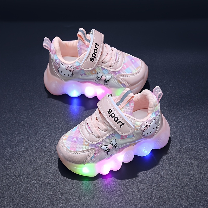 Meisjes Glow-Up Sneakers met Gratis PV-Activatie - Multicolor Nacht, Ademend Mesh & Sluiting, Schattig Roze/Paars & Hartjespatronen - Lage All-Season Hardloopschoenen voor (Pre-Tiener)