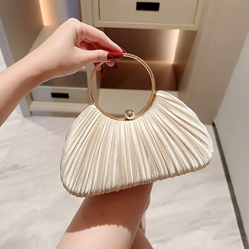 E-shop Neue satinierte plissierte Abendtasche mit Ringgriff, formelle Kleider-Clutch, neue Partytasche für Abschlussball Zusammenkünfte